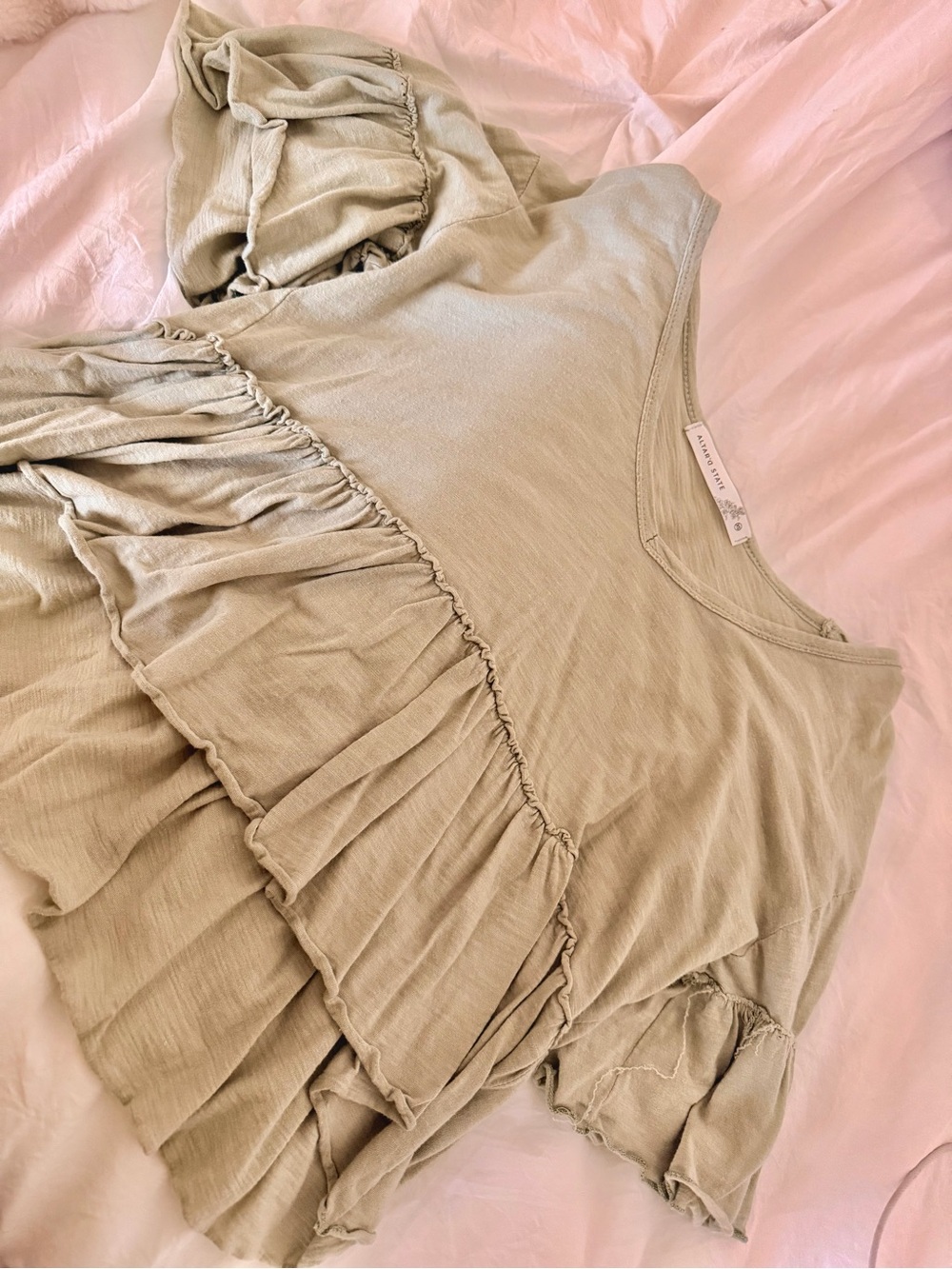 Altar'd State Sage Green Ruffled Tiered Top